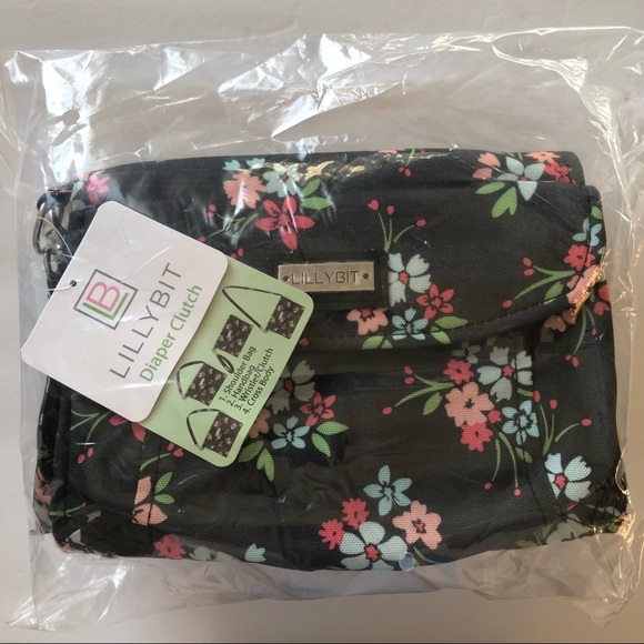 New Lilly Bit Diaper Bag Clutch Convertible Folding Shoulder Strap Changing Pad - Picture 3 of 12